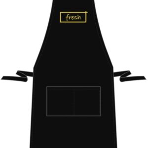 DELI Black Bib Apron with Yellow Fresh Logo Printed on Centre Chest