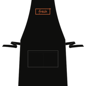 BAKERY Black Bib Apron with Orange Fresh Logo Printed on Centre Chest