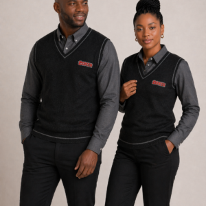 Sleeveless Charcoal Knit Pull-Over Jersey with Boxer Logo and Grey Trim Unisex