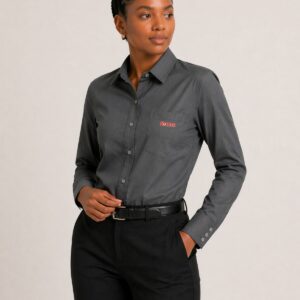 Ladies Long Sleeved Charcoal Chambray Blouse