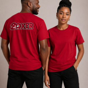 Red S/S T-Shirt with Boxer Print on Back Unisex